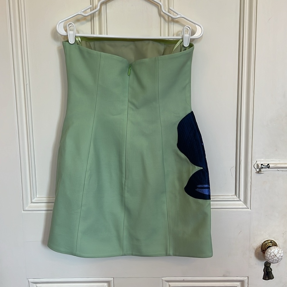 Leo Lin Embroidered Bustier Mini Dress - Hibiscus in Matcha - Picture 4 of 7